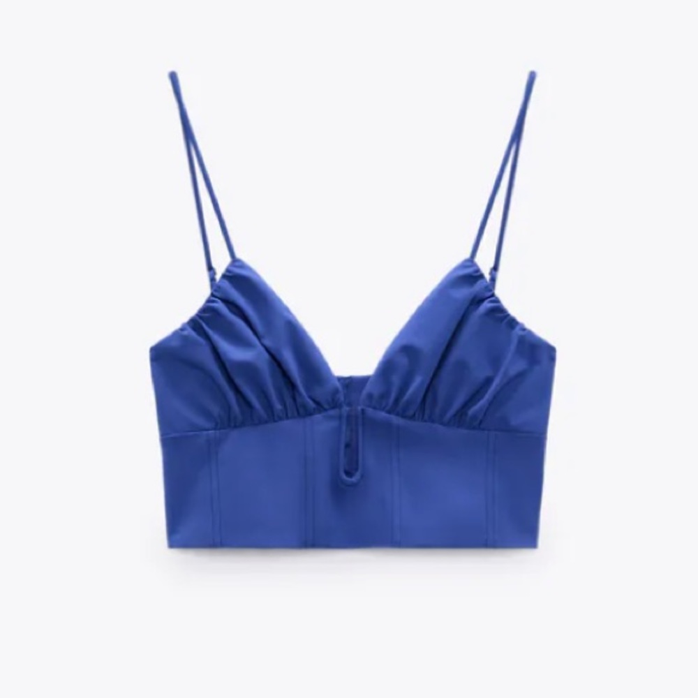 WORN ONCE. Blue zara corset top. Size is Medium - my brain size is 32C.